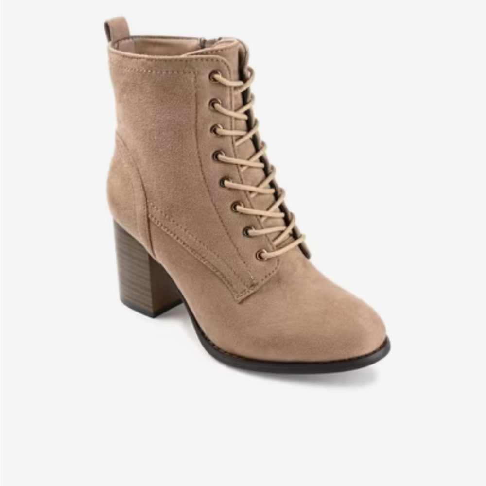 Journee Collection Tan Lace Up Boots with Block Heel
